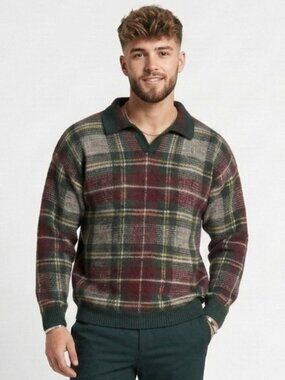 Tartan Plaid Wool Sweater OUTBACK RED Large Vintage 80s